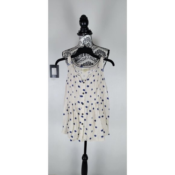 Maeve Anthropologie Saona Sleeveless Blouse Small Beige Polka Dot Tank Pleat Swi - Picture 2 of 11